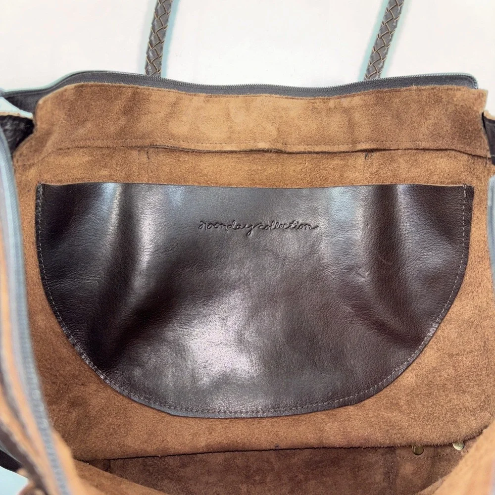 Noonday Collection Leather Arcadia Tote Bag Spacious‎ Purse Brown Braided Straps